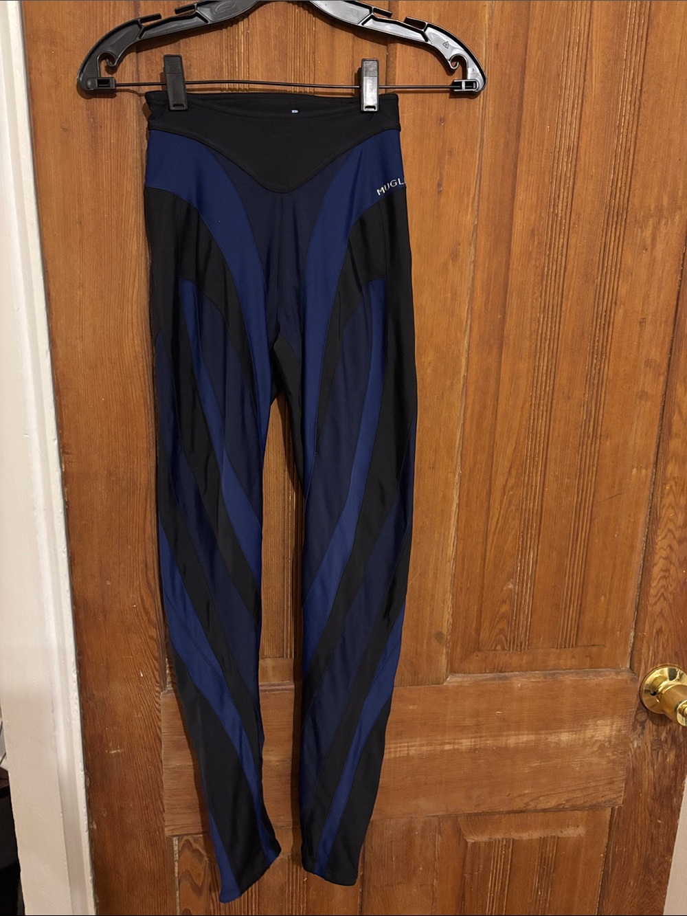 Mugler Navy and Black Striped Athletic Leggings